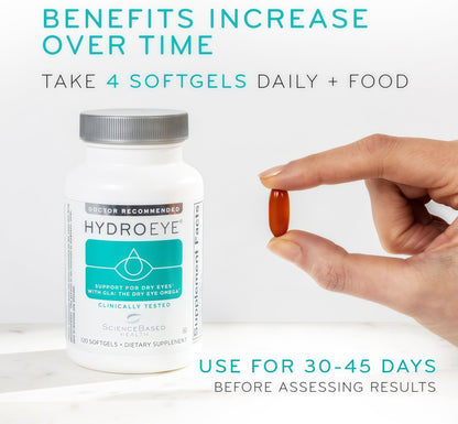 ScienceBased Health HydroEye Dry Eye Supplement – Clinically Tested with GLA & Omega-3 – Supports a Healthy Tear Film for Lasting Eye Comfort – 120 Softgels